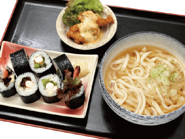 レタス巻きとチキン南蛮&うどんセット