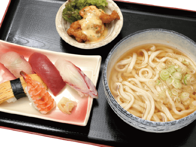 握り寿司とチキン南蛮&うどんセット